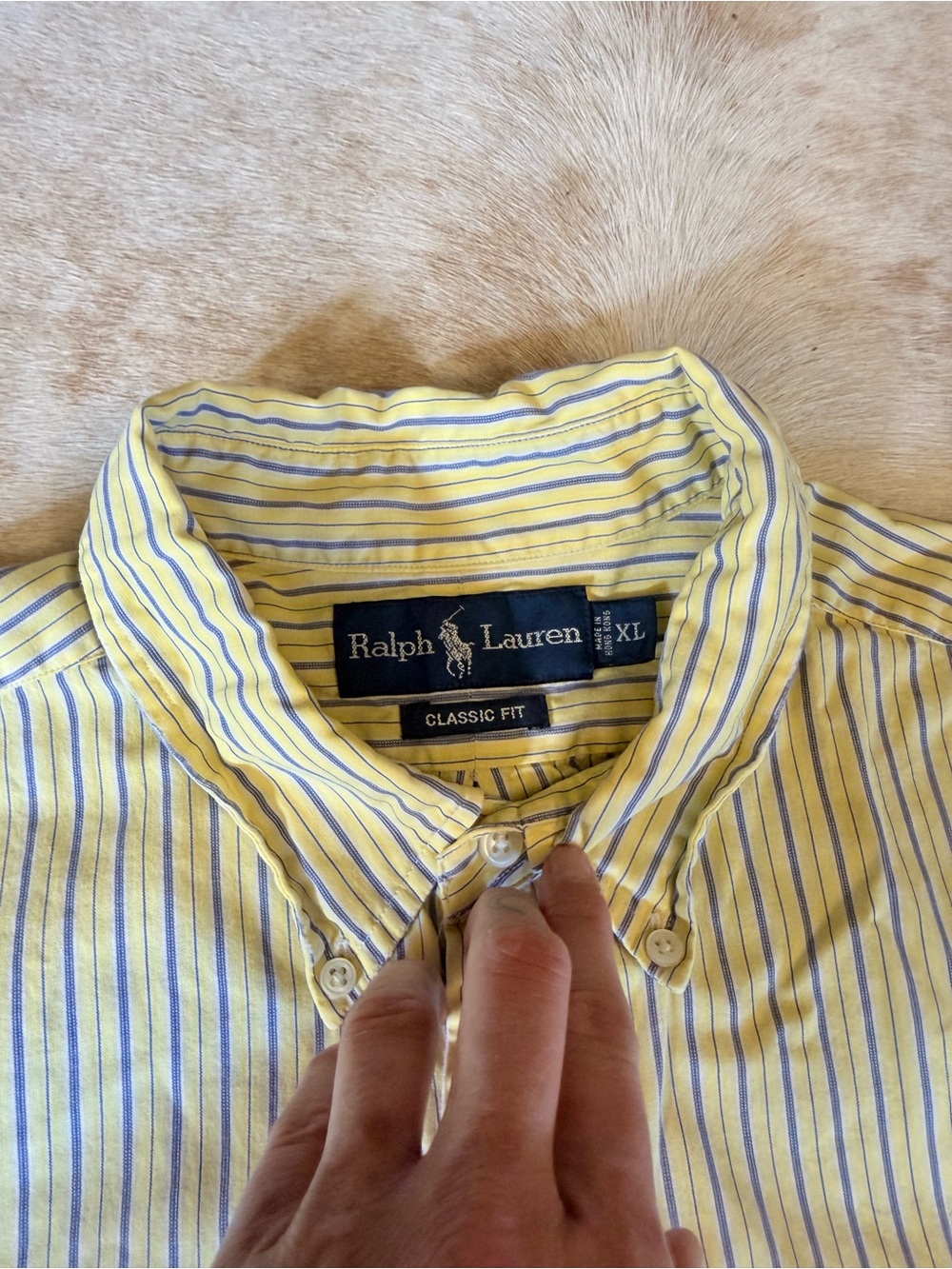 Polo by Ralph Lauren Yellow with Blue Stripe Classic Fit Button-Down Shirt